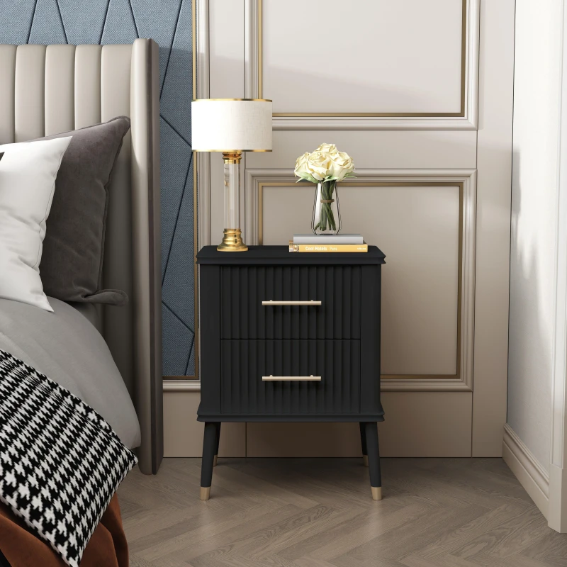 Image of Cabinet Bits Cozzano 2 Drawer Bedside Table in Black Unisex