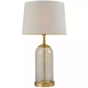 image of Loops - Table Lamp Solid Brass & Natural Linen 60W E27 Bedside Light Base & Shade