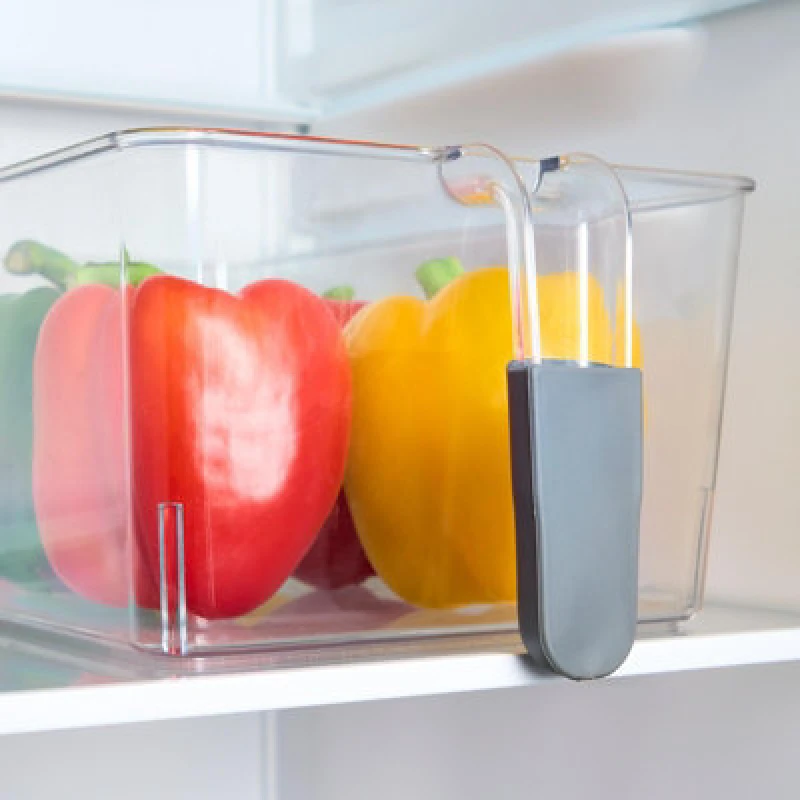 Image of OHS OHS Stackable Fridge Organiser Container with Handles Cupboard Storage in Clear Clear One Size Unisex 5027434225309