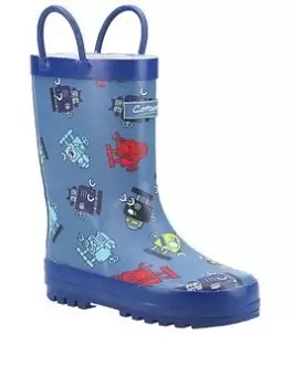 image of Cotswold Childrens Robot Wellington Boots - Blue, Size 10 Younger