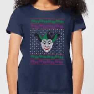Image of DC Joker Knit Womens Christmas T-Shirt - Navy - L