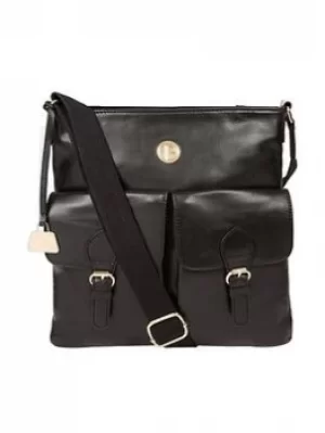 image of Pure Luxuries London Jet Black 'Azalea' Leather Cross Body Bag