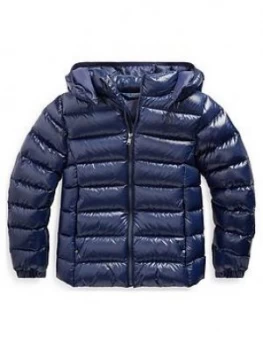 Image of Ralph Lauren Girls Hooded Down Jacket - Navy, Size 7 Years, S, Women