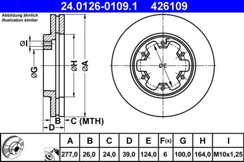 Image of ATE 24.0126-0109.1 Brake disc Vented, Coated Brake Disc (82)