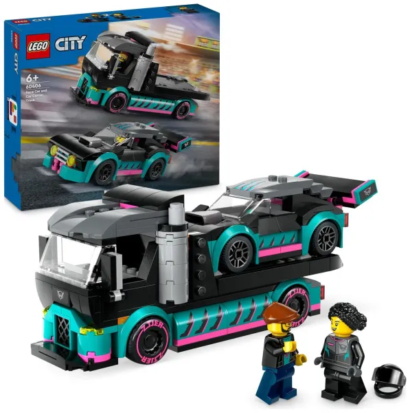 Image of LEGO City Race Car and Car Carrier Truck Building Toys 60406