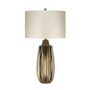 Image of Newham 1 Light Large Table Lamp, Bronze Ceramic , Pearl shade, E27