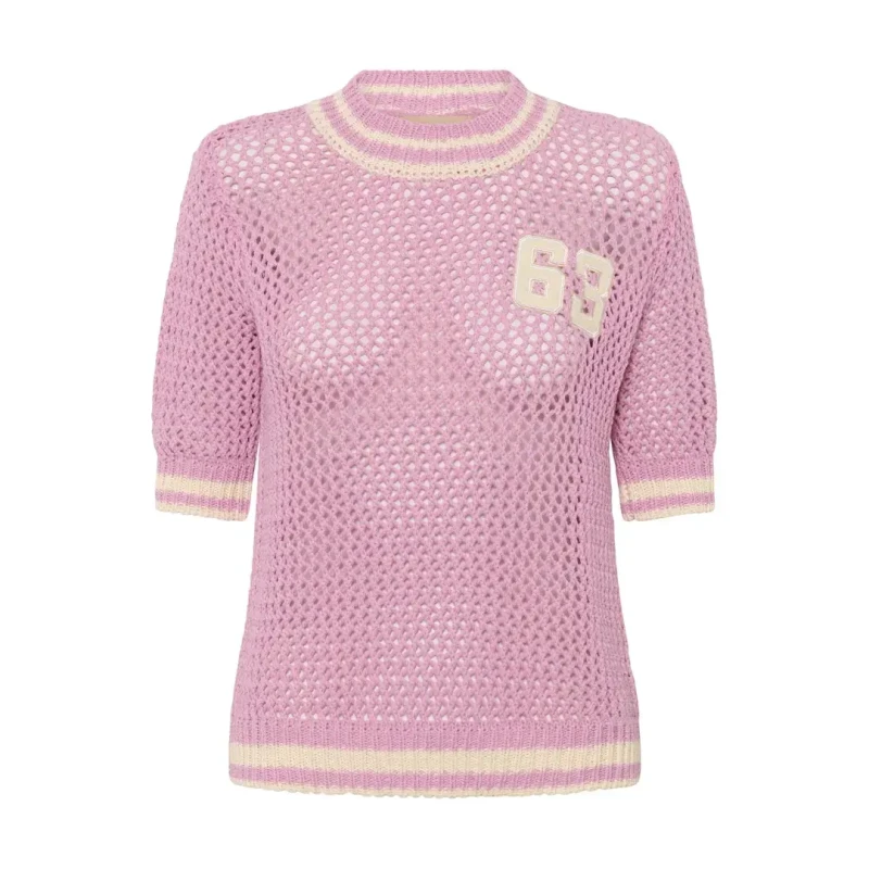 Image of culture Womens short-sleeved sweater CULTURE Alika Crochet Rose Female S