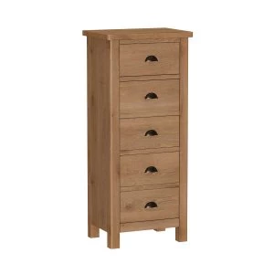 Image of Rosewell Natural Oak 5 Drawer Narrow Chest Of Drawers