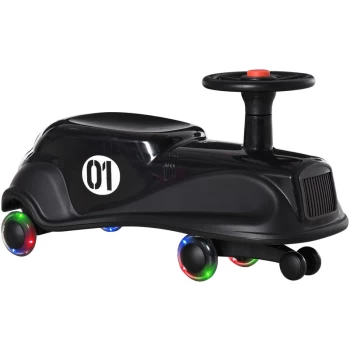 image of Wiggle Ride On Toy car w/ LED Flashing Wheels Outdoor Vehicle 2-6 Yrs Black - Homcom