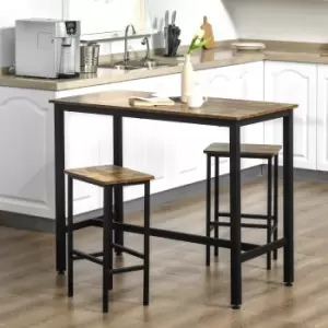 Image of Homcom 3 Piece Industrial Bar Table Set Table & 2 Chairs Rustic Brown