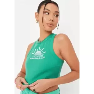 Missguided embroidered racer neck crop vest top - Green