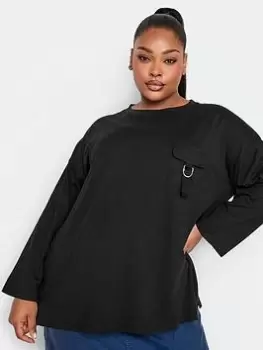 Image of Yours Yours Utility Pocket Slouchy Top Black, Size 14, Women