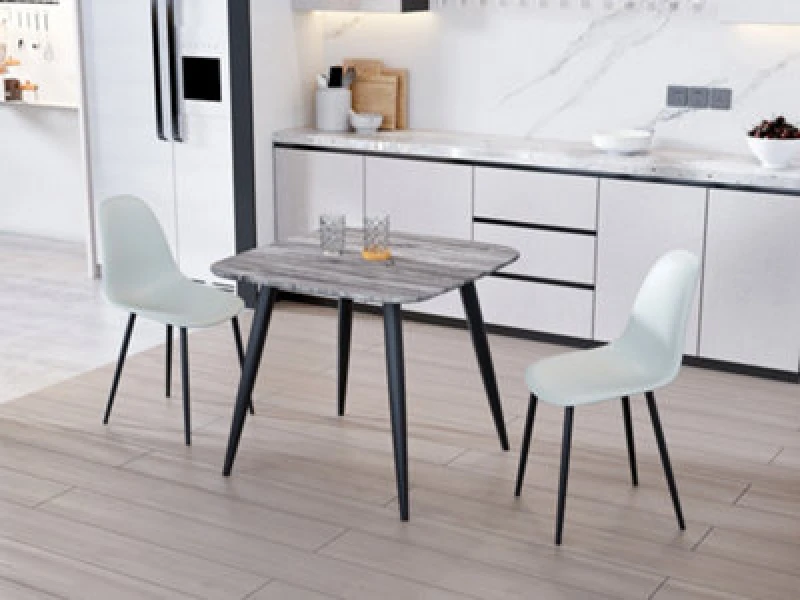 Image of Core Products Aspen Grey Oak Effect 80Cm Square Dining Table With 2 Light Grey Plastic Curve Design Chairs