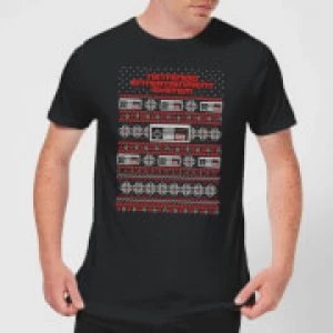 Image of Nintendo NES Pattern Mens Christmas T-Shirt - Black - M