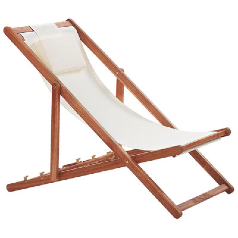Image of Beliani Folding Deck Chair Avellino With Replacement Fabrics Acacia Wood Dark Brown