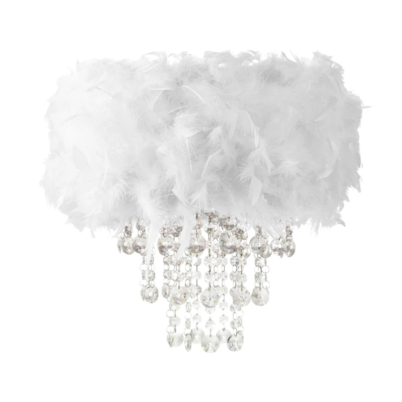 Image of Happy Homewares Feather Pendant Light Shade with Transparent Acrylic Droplets in White White Unisex