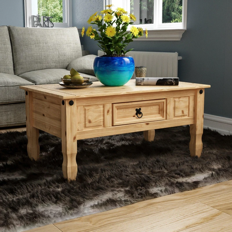 Image of Lassic Vida Designs Corona 1 Drawer Coffee Table Pine unisex 1 Drawer