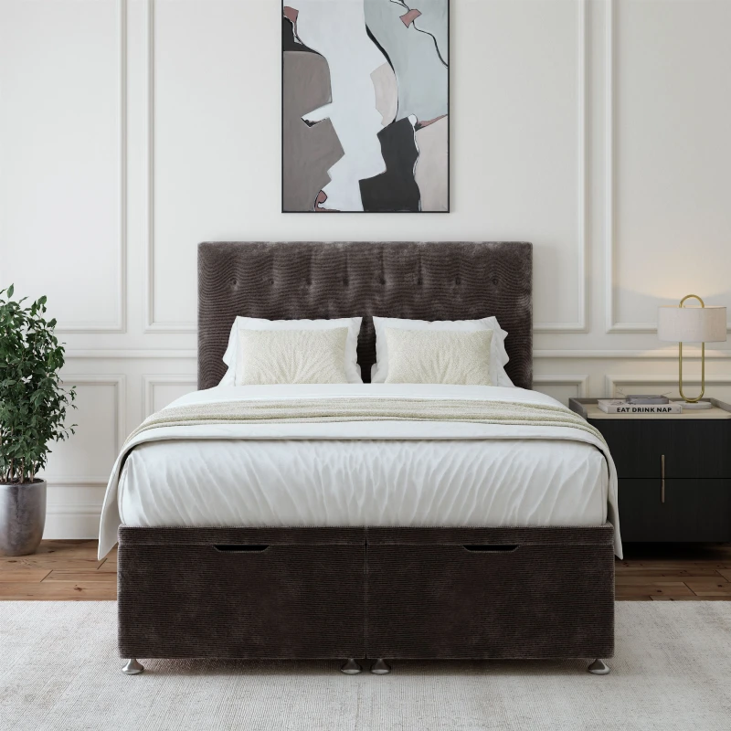 Image of Bedmaster Bedmaster Chenille Ottoman Divan Base And Button Headboard in Charcoal Size: Super King Charcoal Super King Unisex 7867868458359