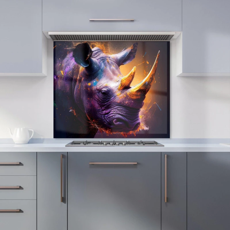 Image of Warren Reed - Designer Golden Rhino Face Splashart Kitchen Splashback in Grey Size: 600mm x 750mm Grey Unisex 600mm x 750mm