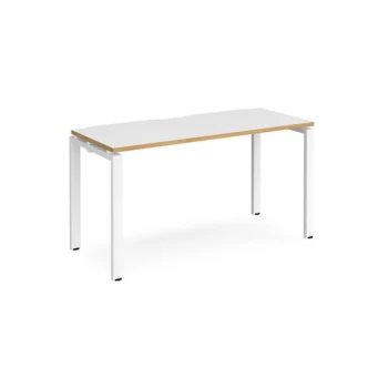Image of Bench Desk Single Person Rectangular Desk 1400mm White/Oak Tops With White Frames 600mm Depth Adapt