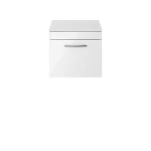 image of Nuie Athena 500 Wall Hung Single Drawer Vanity & Worktop - Gloss White