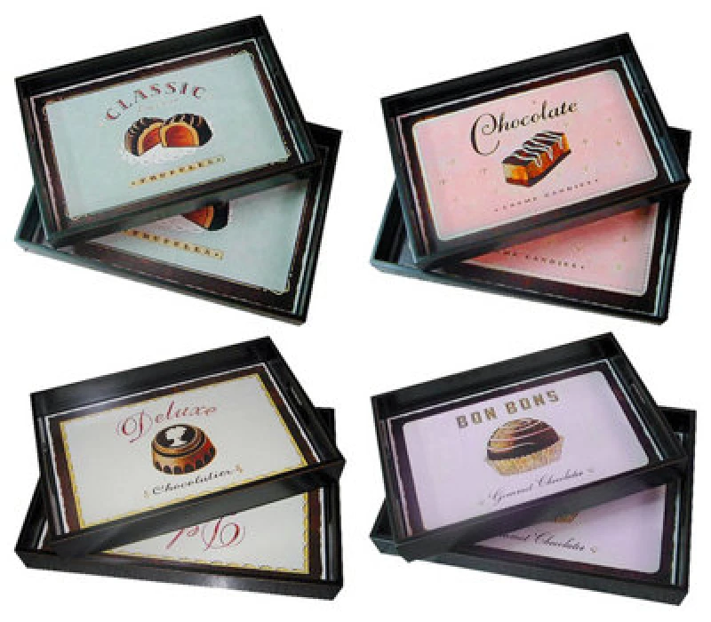 Image of Premier Housewares Versatile Set Of Two Assorted Design Trays, Assorted Design Lightweight Trays, Durable Writen Detail Trays Multi