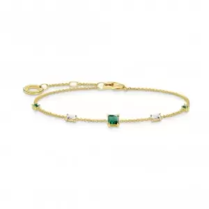 image of Sterling Silver Gold Plated Green And White Stones Bracelet A2059-971-7-L19V