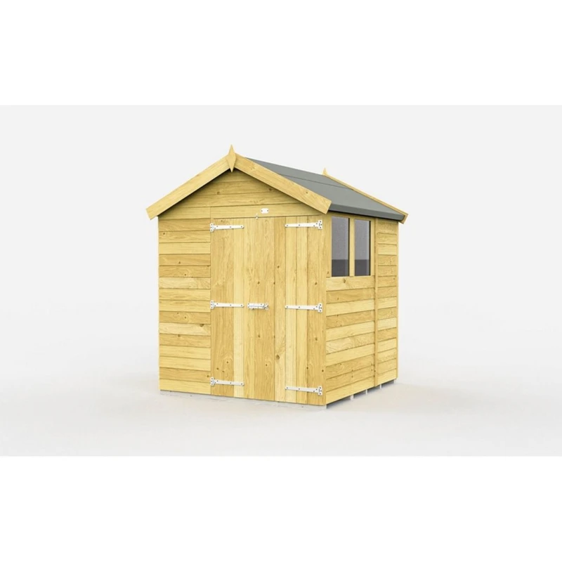 Image of Buttercup Farm 6 x 6 Feet Apex Shed - Double Door W/ Windows - L187 x W175 x H217cm in Brown Brown Unisex