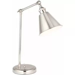 Image of Bright Nickel Table Lamp Light - Satin White Inner Shade - Knurled Detailing
