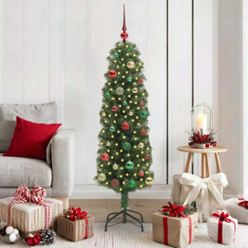 Image of vidaXL Artificial Christmas Tree with 150 LEDs, Multicolour Balls with Stand Green 150 x 43 cm, Green 3394938