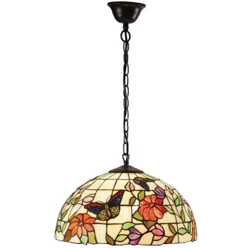 Image of Interiors 1900 Lighting - Interiors Butterfly - 1 Light Medium Ceiling Pendant Bronze, Tiffany Style Glass, E27