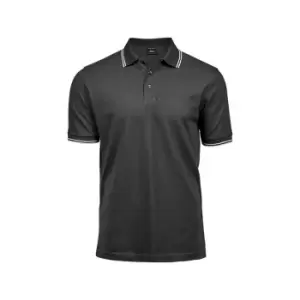 image of Tee Jays Mens Luxury Fashion Stripe Polo (XL) (Dark Grey/White)