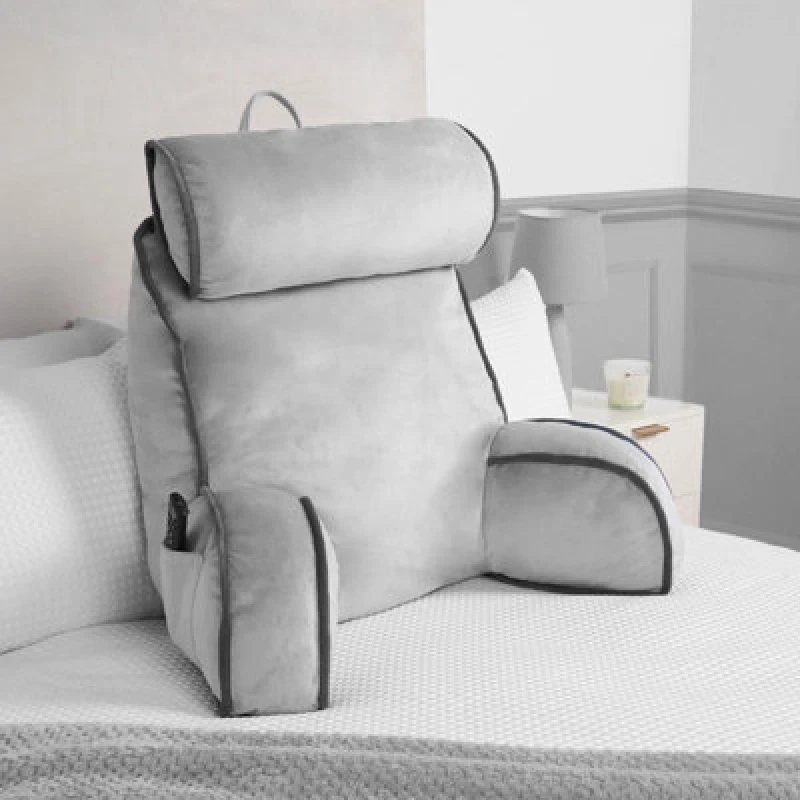 Image of OHS OHS Piped Edge Reading Pillow with Head Rest Back Support Bed Sofa in Grey Grey One Size Unisex 5027434231065