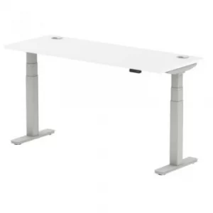 image of Air 1600/600 White Height Adjustable Desk with Cable Ports with Silver Legs