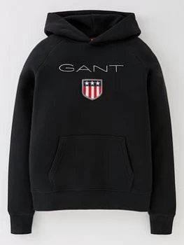 Image of Gant Boys Shield Hoodie - Black, Size 11-12 Years