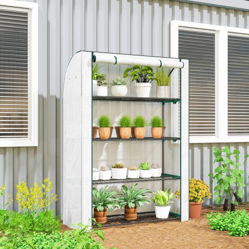 Image of OUTSUNNY Mini Greenhouse Indoor Outdoor Green House with PE Cover, White White Unisex