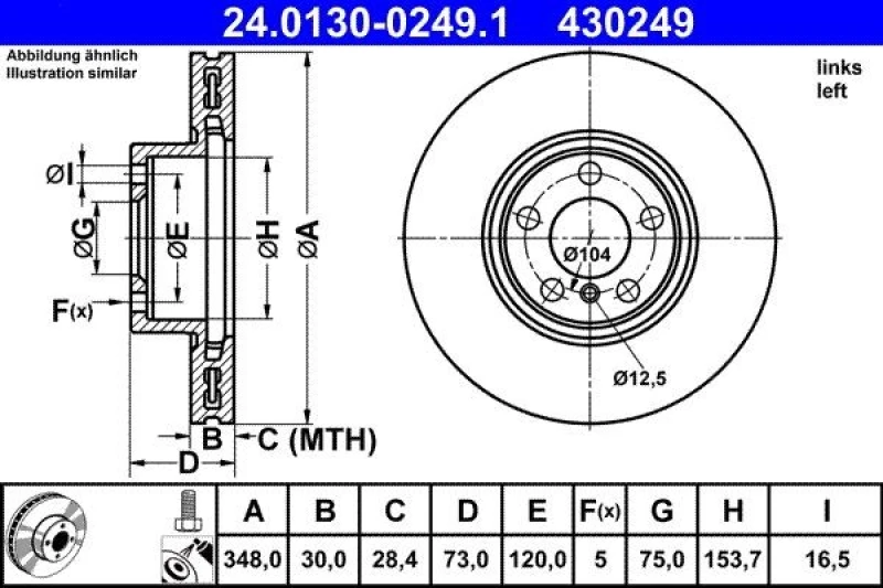 Image of Brake disc ATE 24.0130-0249.1