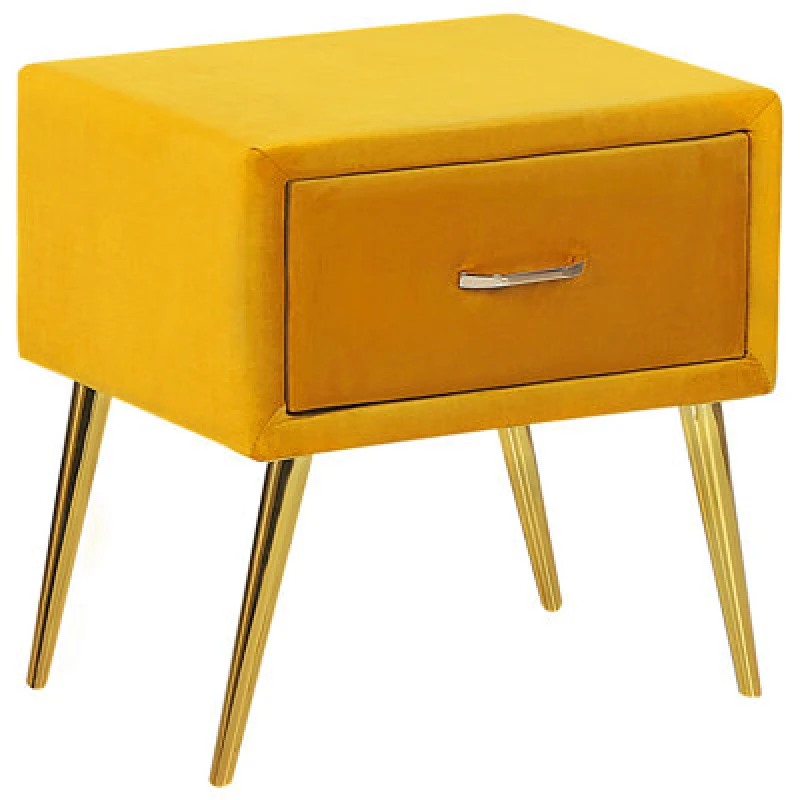 Image of Beliani 1 Drawer Bedside Table Flayat Velvet Mustard
