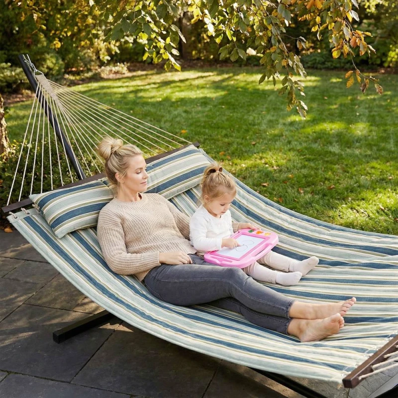 Image of OUTSUNNY Outdoor Hammock with Stand Detachable Pillow, 120kg Capacity, Green Multicolor Unisex
