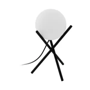 Image of Table Desk Lamp Colour Black Shade White Globe Glass Opal Matt Bulb E14 28W