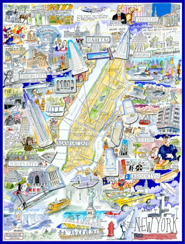 Image of Tim Bulmer Map of New York City - Tim Bulmer 1000 Piece Jigsaw Puzzle