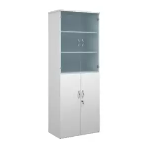 Image of Universal combination unit with glass upper doors 2140mm high with 5 shelves - white