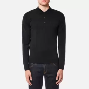 image of John Smedley Mens Belper Long Sleeve Polo Shirt - Black - S