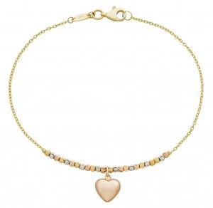 image of Revere 9ct Gold Multicoloured Bead Heart Bracelet