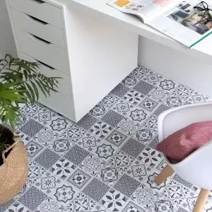 Image of D-C-Fix Floor Covering Blue & White Oriental Mosaic Effect Self Adhesive Tiles, Pack Of 11