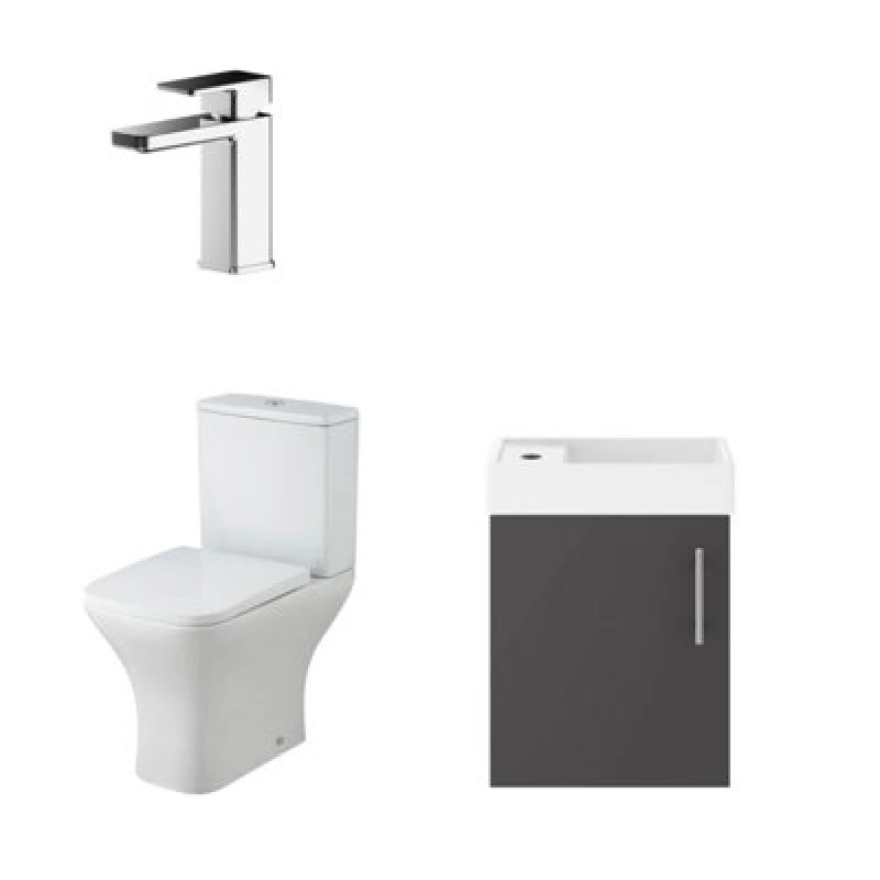 Image of Balterley Wall Hung Vanity Unit Toilet Cistern Seat Tap Gloss Grey Chrome Grey