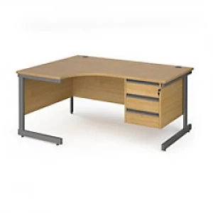 image of Dams International Left Hand Ergonomic Desk with 3 Lockable Drawers Pedestal and Oak Coloured MFC Top with Graphite Frame Cantilever Legs Contract 25