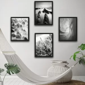 Image of Black & White Set Multicolor Decorative Framed Painting (4 Pieces)