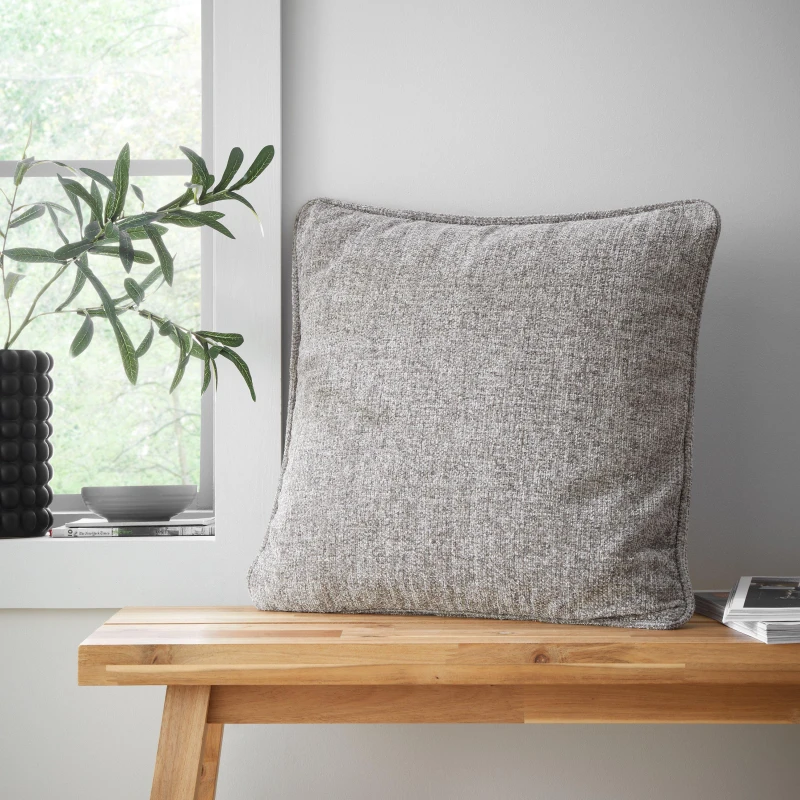 Image of Catherine Lansfield Wilson Plain Chenille Cushion - Grey Grey 45x45cm