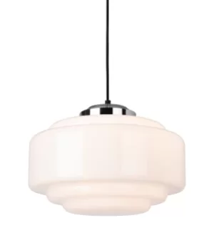 image of Art Deco Pendant Light Chrome with Opal White Glass